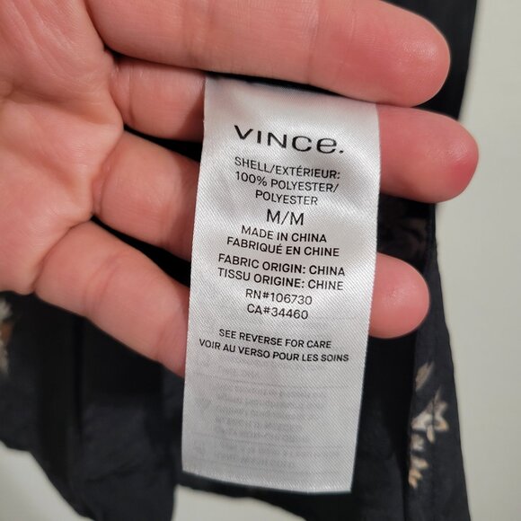 Vince Tossed Bouquet Floral Tie-neck Crinkled Black Blouse Small - Picture 10 of 12